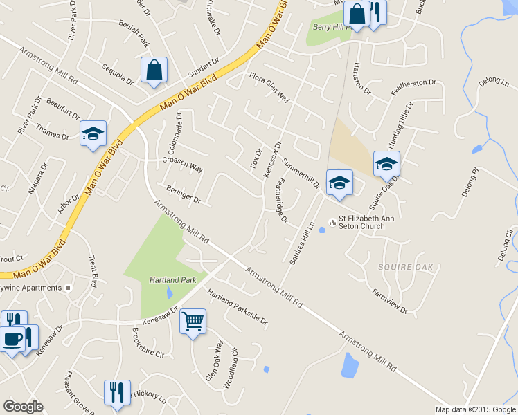 map of restaurants, bars, coffee shops, grocery stores, and more near 3463 Kenesaw Drive in Lexington