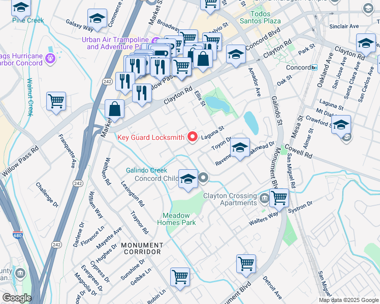 map of restaurants, bars, coffee shops, grocery stores, and more near 2000 Laguna Circle in Concord