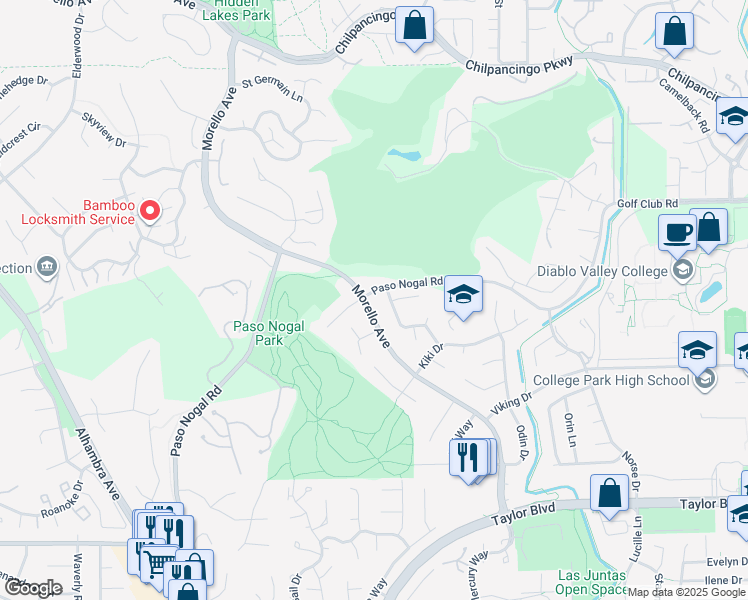 map of restaurants, bars, coffee shops, grocery stores, and more near 1910 Morello Avenue in Pleasant Hill