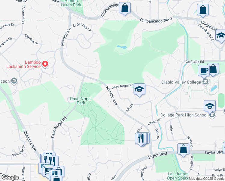 map of restaurants, bars, coffee shops, grocery stores, and more near 1910 Morello Avenue in Pleasant Hill