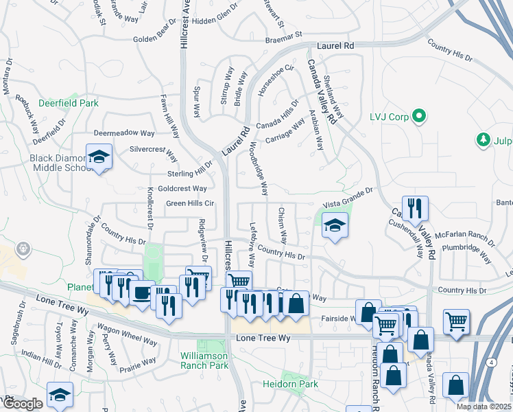 map of restaurants, bars, coffee shops, grocery stores, and more near 4801 Lefebvre Way in Antioch