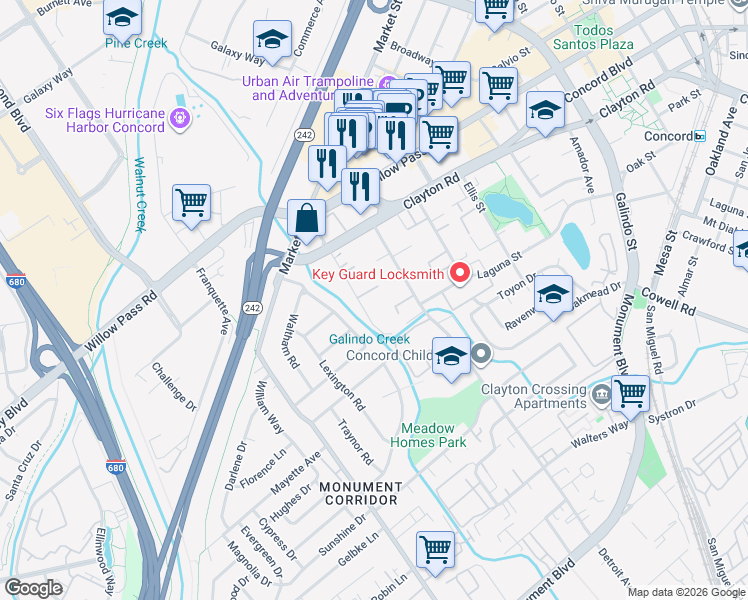 map of restaurants, bars, coffee shops, grocery stores, and more near 1500 Pine Street in Concord