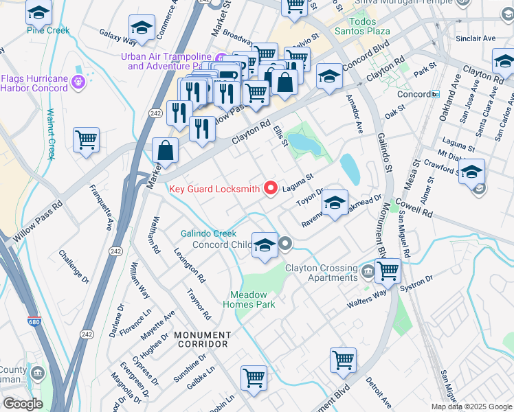 map of restaurants, bars, coffee shops, grocery stores, and more near 2000 Laguna Circle in Concord