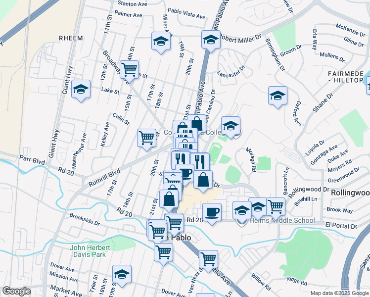 map of restaurants, bars, coffee shops, grocery stores, and more near 14501 San Pablo Avenue in San Pablo