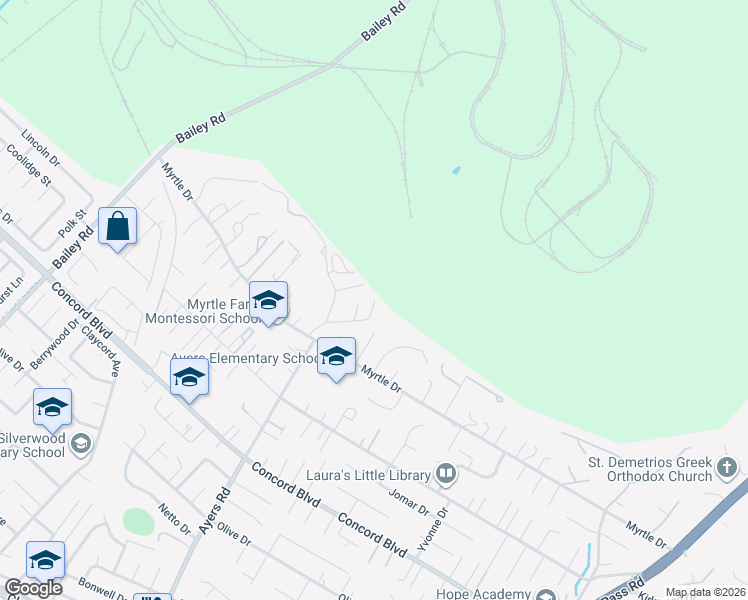 map of restaurants, bars, coffee shops, grocery stores, and more near 1956 Holly Drive in Concord