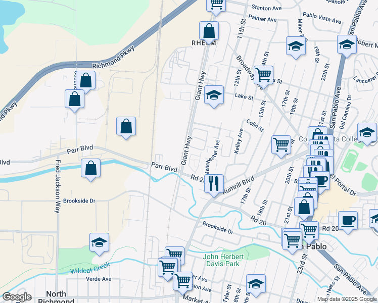 map of restaurants, bars, coffee shops, grocery stores, and more near 139 Westgate Circle in San Pablo