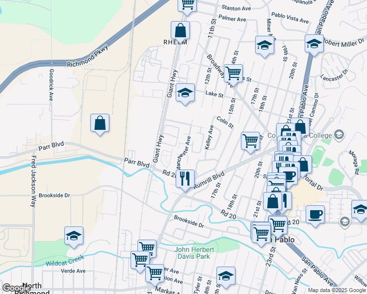 map of restaurants, bars, coffee shops, grocery stores, and more near 2515 Manchester Avenue in San Pablo