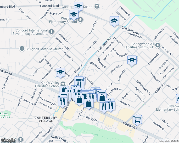 map of restaurants, bars, coffee shops, grocery stores, and more near 1620 Armstrong Court in Concord