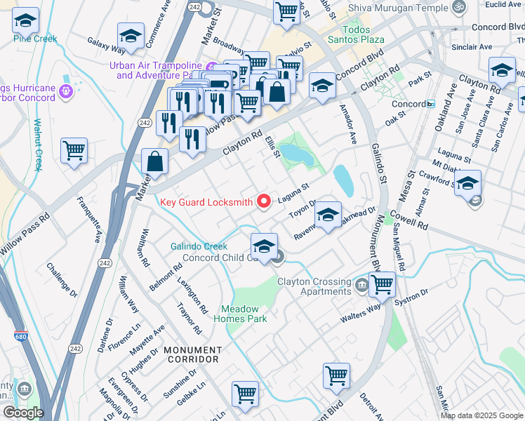 map of restaurants, bars, coffee shops, grocery stores, and more near 2000 Laguna Circle in Concord