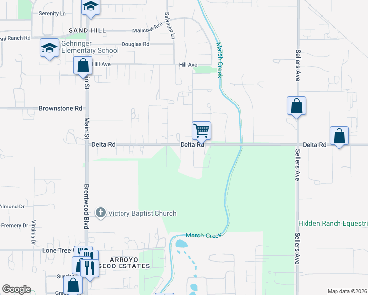map of restaurants, bars, coffee shops, grocery stores, and more near 471 Delta Road in Oakley