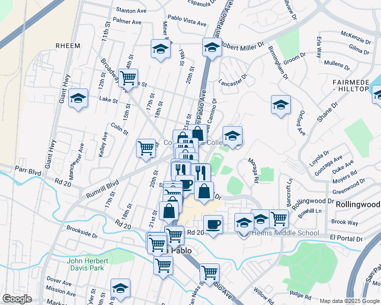 map of restaurants, bars, coffee shops, grocery stores, and more near 14501 San Pablo Avenue in San Pablo