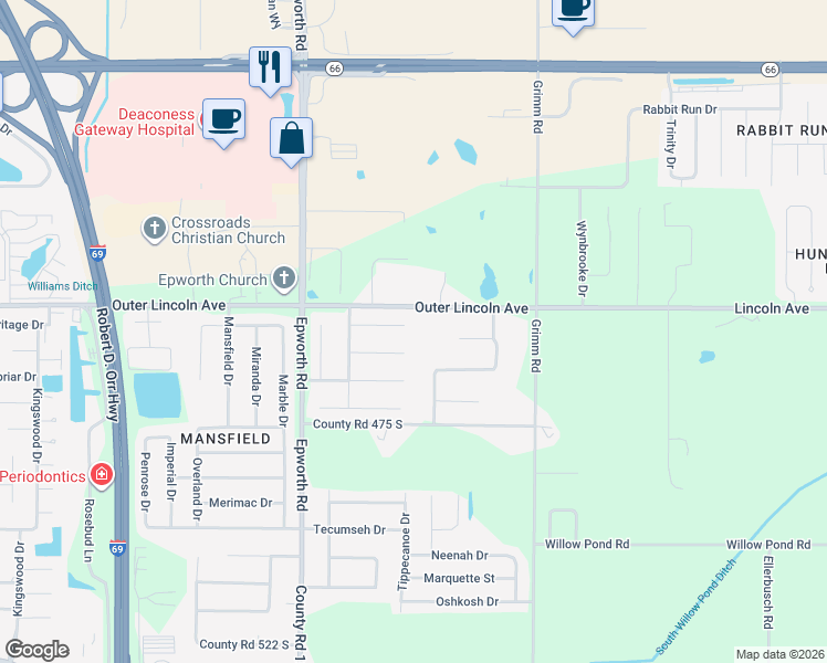 map of restaurants, bars, coffee shops, grocery stores, and more near 10276 Wexford Court in Newburgh