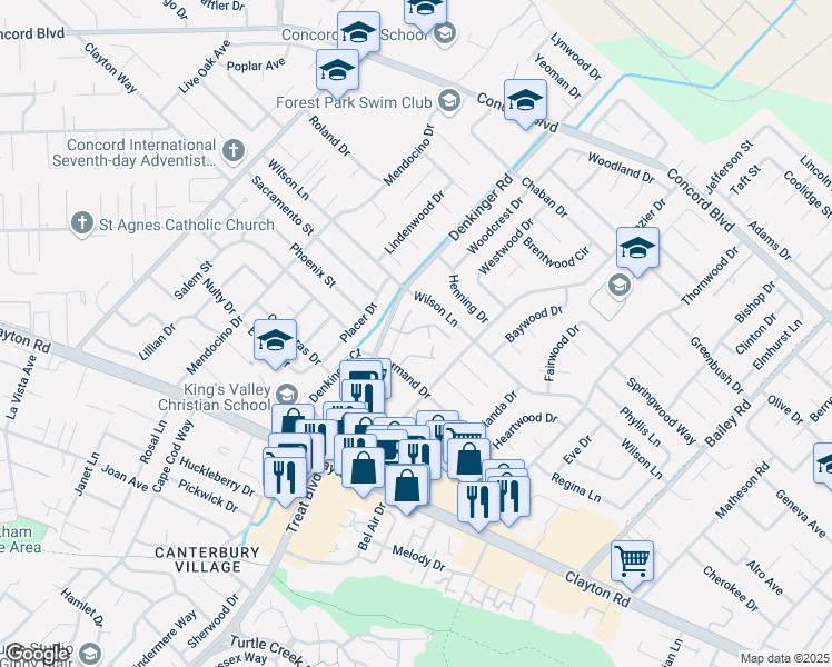 map of restaurants, bars, coffee shops, grocery stores, and more near 4238 Dubhe Court in Concord