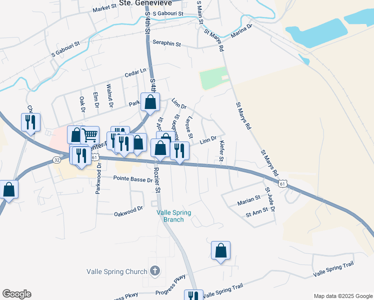 map of restaurants, bars, coffee shops, grocery stores, and more near 112 Linn Drive in Ste. Genevieve