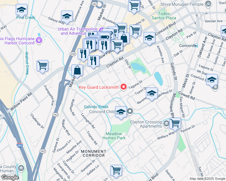 map of restaurants, bars, coffee shops, grocery stores, and more near 1501 Detroit Avenue in Concord