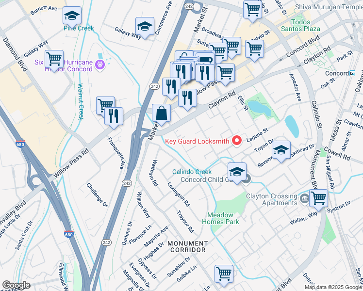 map of restaurants, bars, coffee shops, grocery stores, and more near 1640 Belmont Road in Concord