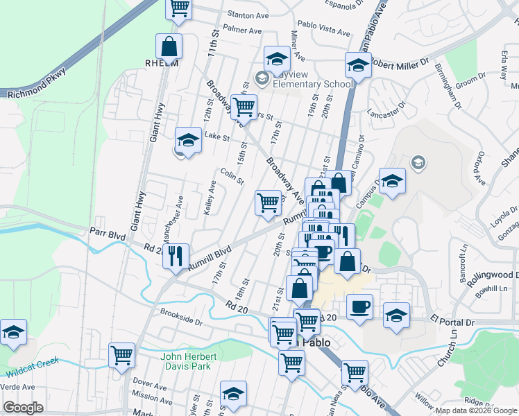 map of restaurants, bars, coffee shops, grocery stores, and more near 2584 17th Street in San Pablo