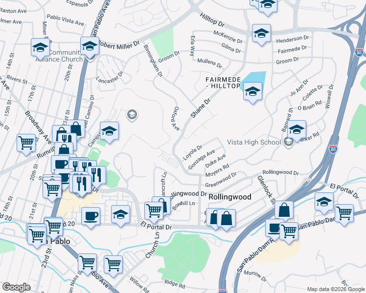 map of restaurants, bars, coffee shops, grocery stores, and more near 2813 Loyola Drive in Richmond
