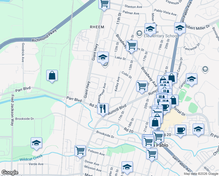 map of restaurants, bars, coffee shops, grocery stores, and more near 37 Sheffield Court in San Pablo