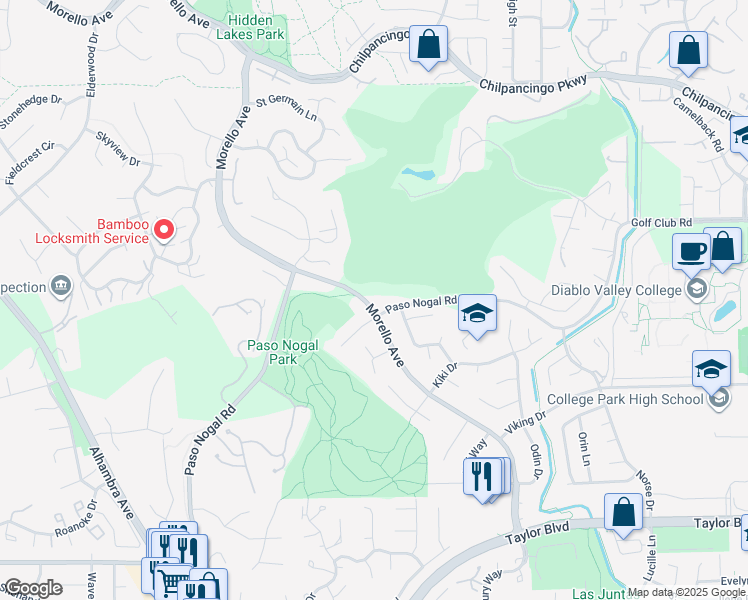map of restaurants, bars, coffee shops, grocery stores, and more near 1890 Morello Avenue in Pleasant Hill