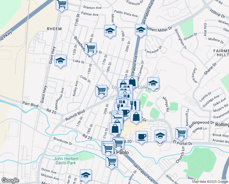 map of restaurants, bars, coffee shops, grocery stores, and more near 1931 Broadway Avenue in San Pablo