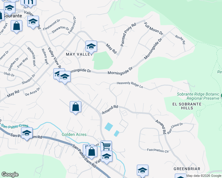 map of restaurants, bars, coffee shops, grocery stores, and more near 5160 Heavenly Ridge Lane in Richmond