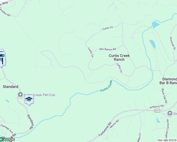 map of restaurants, bars, coffee shops, grocery stores, and more near 15595 Curtis Circle in Sonora