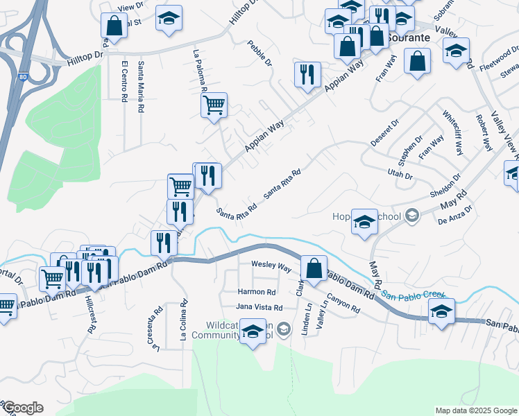 map of restaurants, bars, coffee shops, grocery stores, and more near 4200 Santa Rita Road in El Sobrante