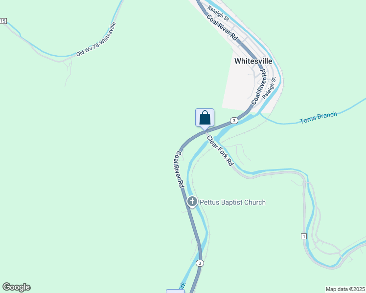 map of restaurants, bars, coffee shops, grocery stores, and more near Hwy 3 in Whitesville