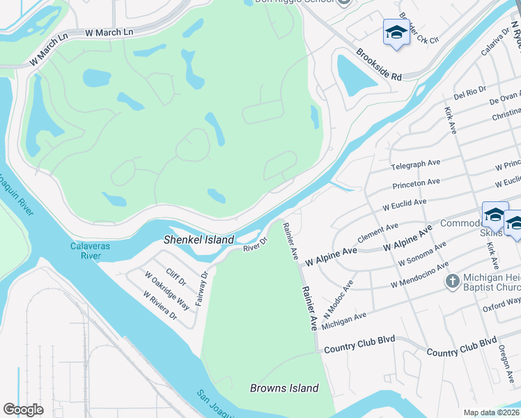 map of restaurants, bars, coffee shops, grocery stores, and more near 4729 Saint Andrews Drive in Stockton