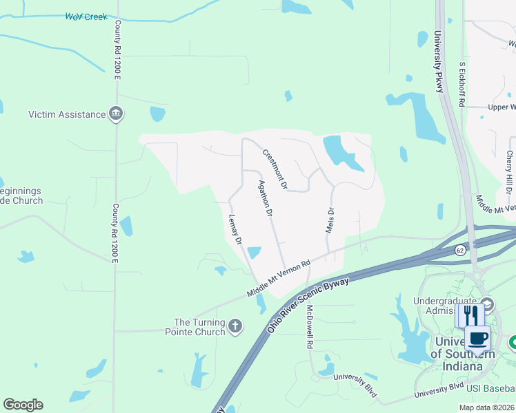 map of restaurants, bars, coffee shops, grocery stores, and more near 717 Agathon Drive in Evansville