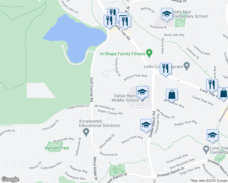 map of restaurants, bars, coffee shops, grocery stores, and more near 4800 Snowmass Peak Court in Antioch