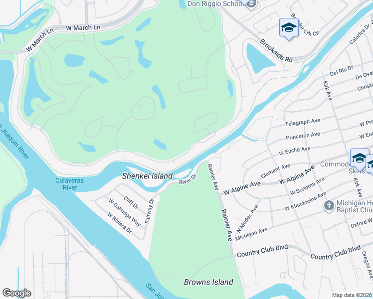 map of restaurants, bars, coffee shops, grocery stores, and more near 4729 Saint Andrews Drive in Stockton