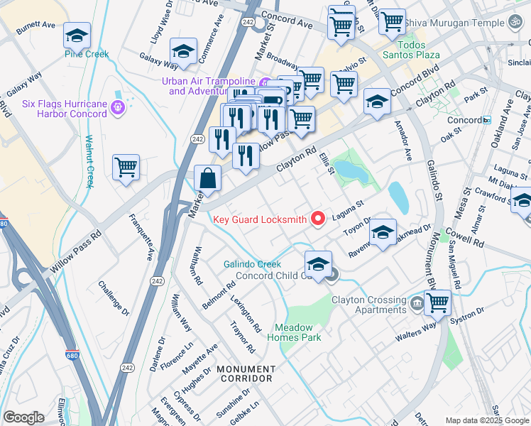 map of restaurants, bars, coffee shops, grocery stores, and more near 1651 Detroit Avenue in Concord