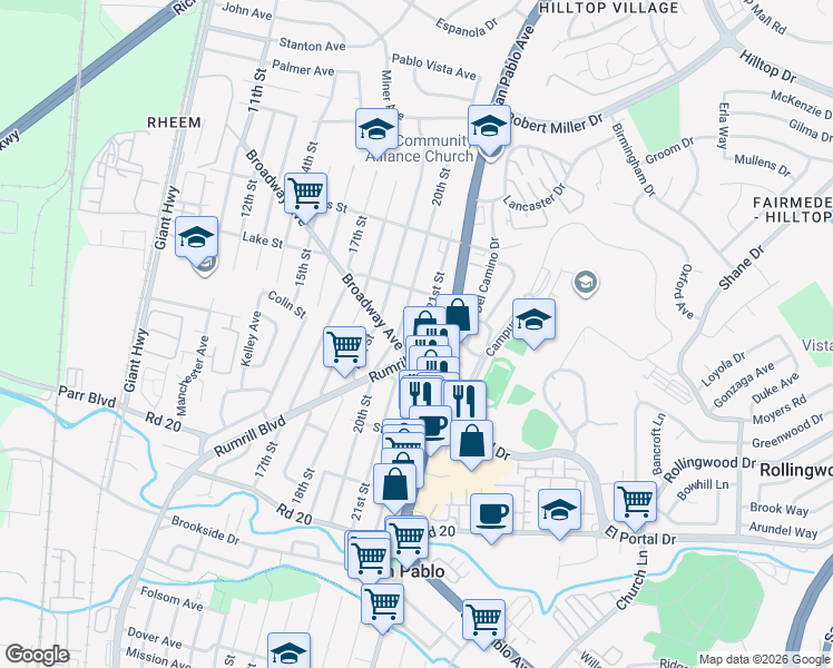 map of restaurants, bars, coffee shops, grocery stores, and more near 2718 21st Street in San Pablo