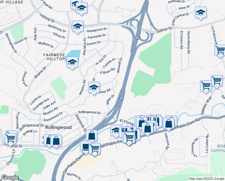 map of restaurants, bars, coffee shops, grocery stores, and more near 3034 Parker Road in Richmond