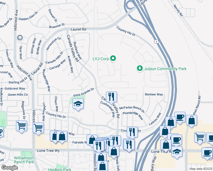 map of restaurants, bars, coffee shops, grocery stores, and more near 5472 Mountain Ridge Way in Antioch