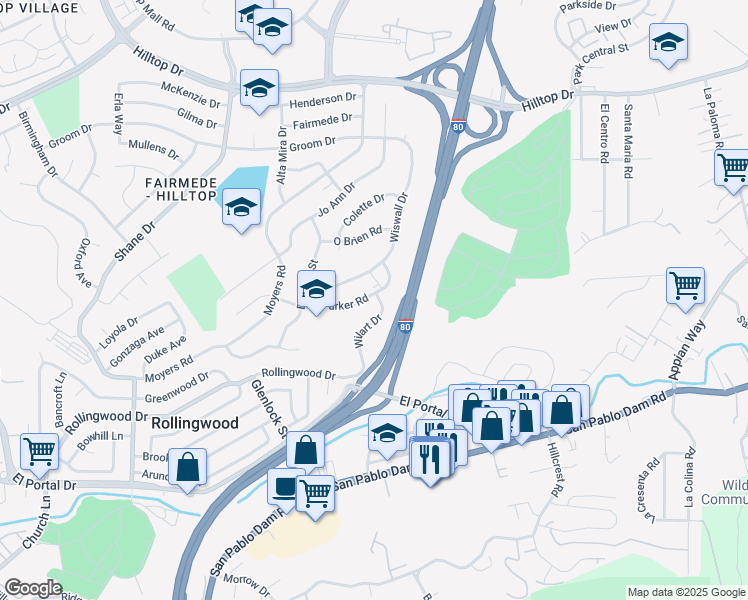 map of restaurants, bars, coffee shops, grocery stores, and more near 3034 Parker Road in Richmond