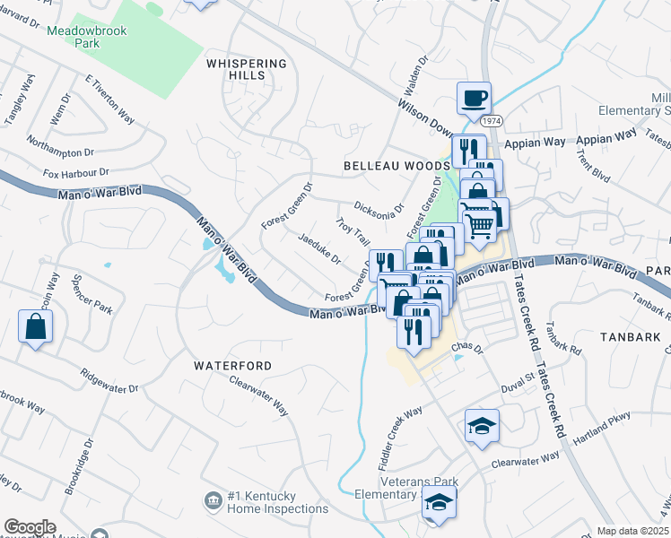 map of restaurants, bars, coffee shops, grocery stores, and more near 756 Jaeduke Dr in Lexington