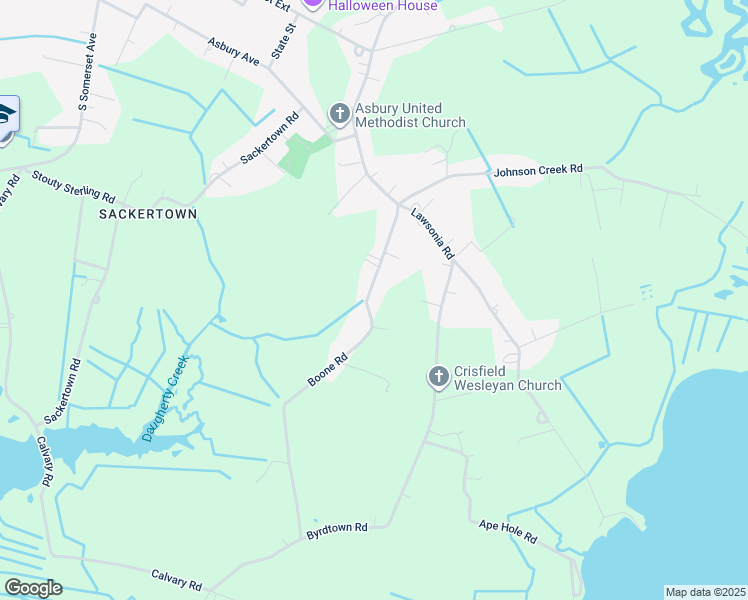 map of restaurants, bars, coffee shops, grocery stores, and more near 3175 Boone Road in Crisfield