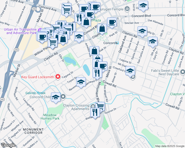 map of restaurants, bars, coffee shops, grocery stores, and more near 1311 Lani Kai Drive in Concord