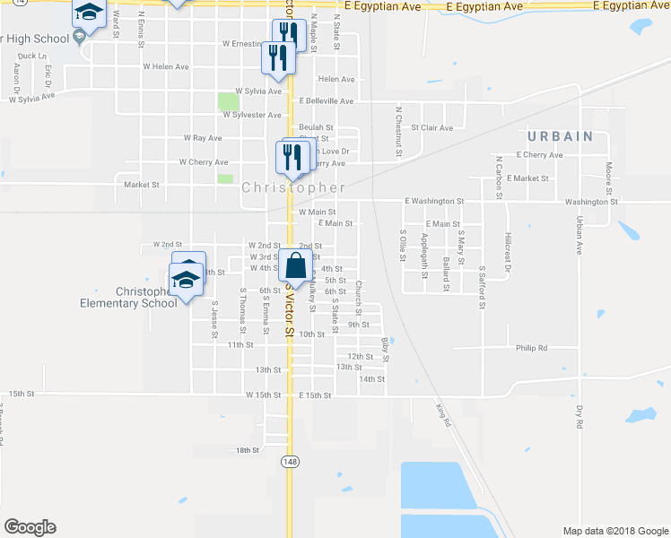 map of restaurants, bars, coffee shops, grocery stores, and more near 4th Street in Christopher