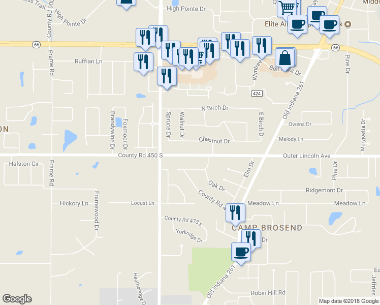 map of restaurants, bars, coffee shops, grocery stores, and more near 8366 Lincoln Avenue in Newburgh
