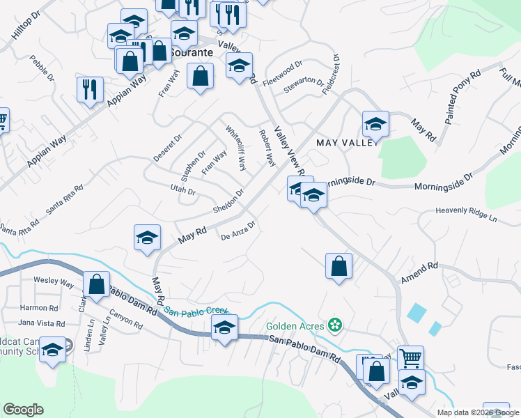 map of restaurants, bars, coffee shops, grocery stores, and more near 3007 De Anza Drive in Richmond