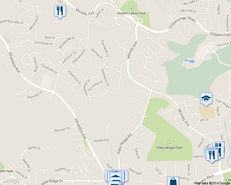 map of restaurants, bars, coffee shops, grocery stores, and more near 357 Ridgeview Drive in Pleasant Hill