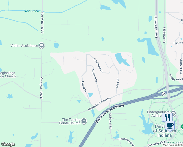 map of restaurants, bars, coffee shops, grocery stores, and more near 717 Agathon Drive in Evansville
