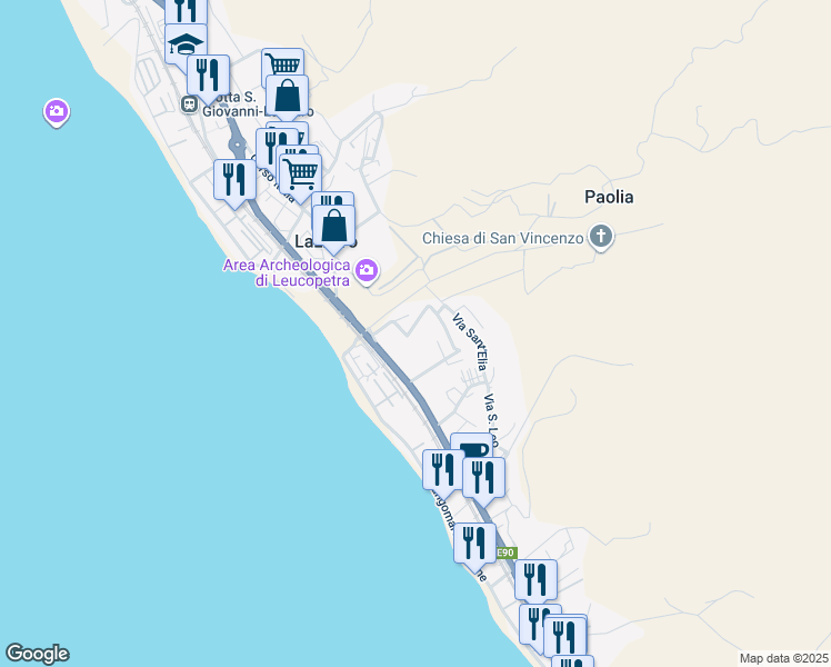 map of restaurants, bars, coffee shops, grocery stores, and more near 22 Contrada San Vincenzo in Lazzaro