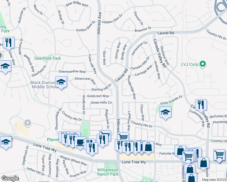 map of restaurants, bars, coffee shops, grocery stores, and more near 4813 Silver Hill Court in Antioch