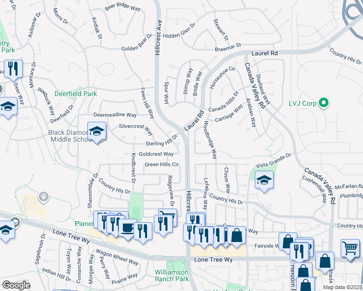 map of restaurants, bars, coffee shops, grocery stores, and more near 4813 Silver Hill Court in Antioch