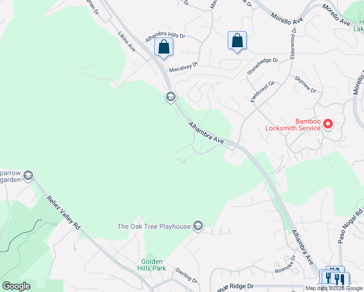 map of restaurants, bars, coffee shops, grocery stores, and more near 220 Valley Glen Lane in Martinez